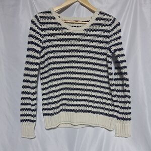 Gap Womens Medium Striped Chunky Crewneck Sweater Navy / White 100% Cotton‎